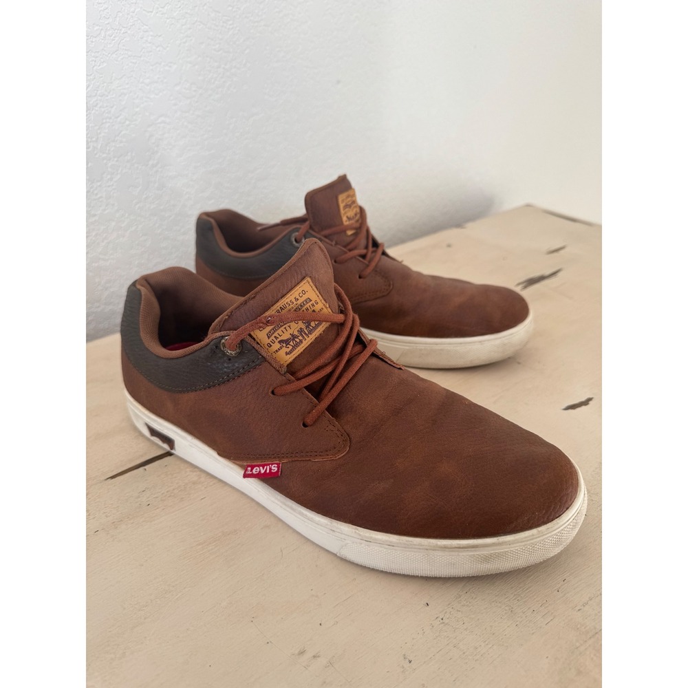 Levi Strauss Mens Brown Faux Leather Lace Up Chukka‎ Casual Shoes Size 10.5